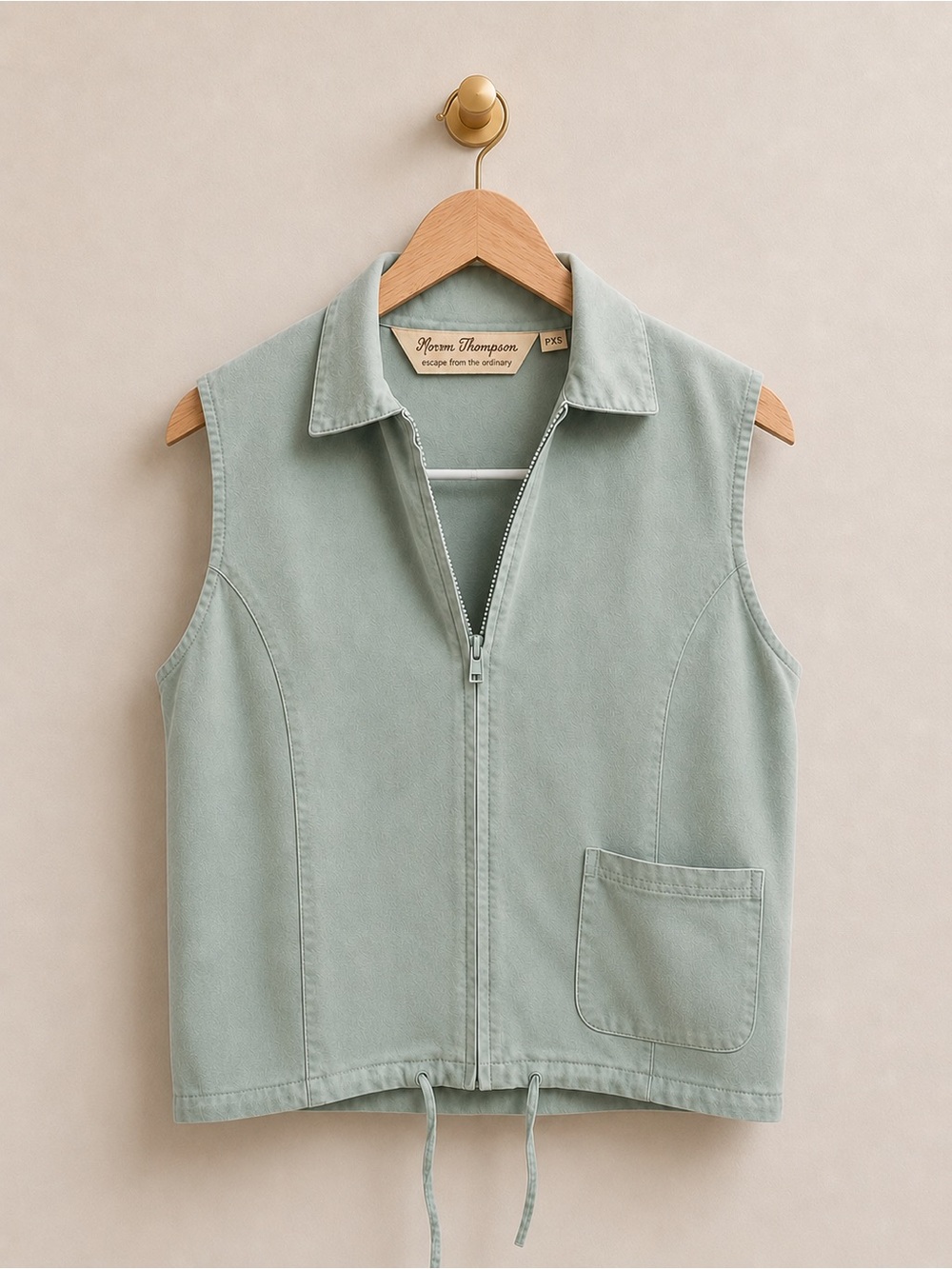 Norm Thompson 100% Lyocell Zip Front Utility Vest PXS Sage Green